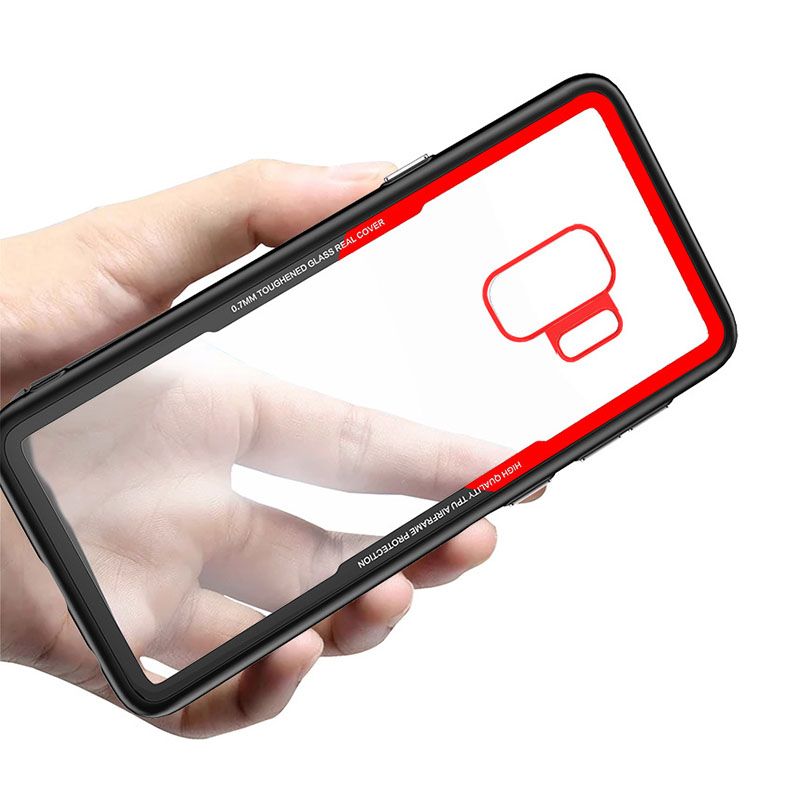 Clear 9H Tempered Glass back Cover Phone Case for Samsung galaxy S9 Plus TPU frame