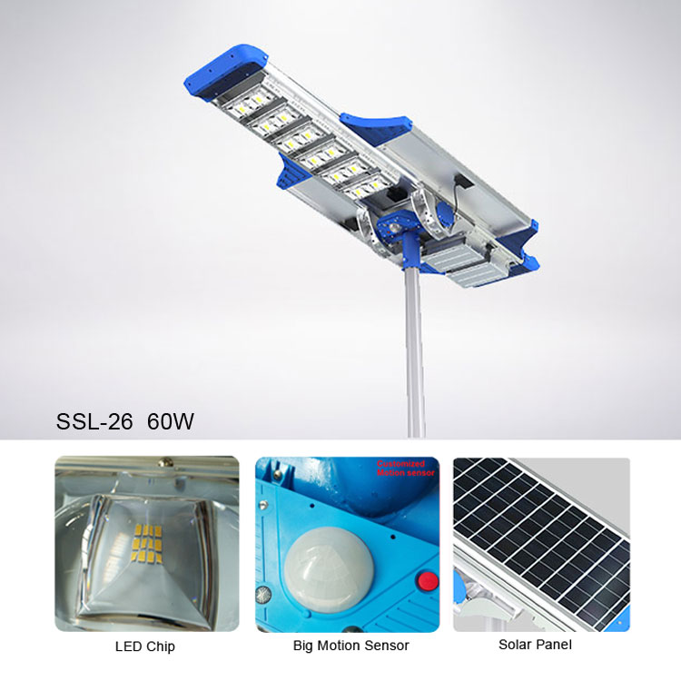 Outdoor solar street light all in one led light with 100w solar panel