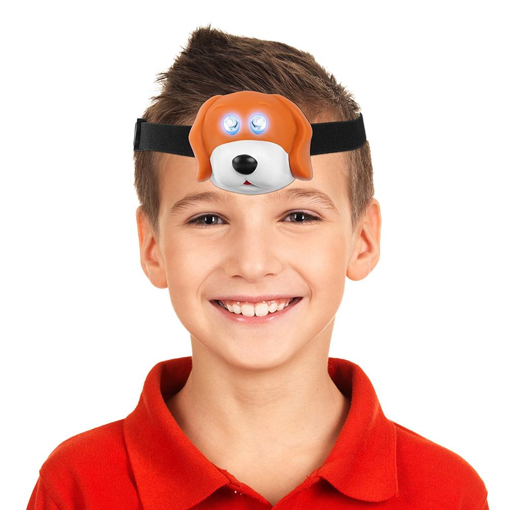 Goldmore animal kids head torch, 2leds children headlamp, battery powered dog shape head light for hiking, camping, and running