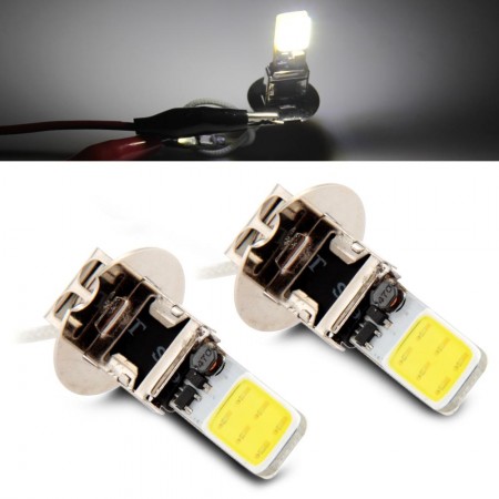 2pcs Car 6W H3 2 COB LED White HeadLight Fog Lamp DRL Daytime Running Light Bulb