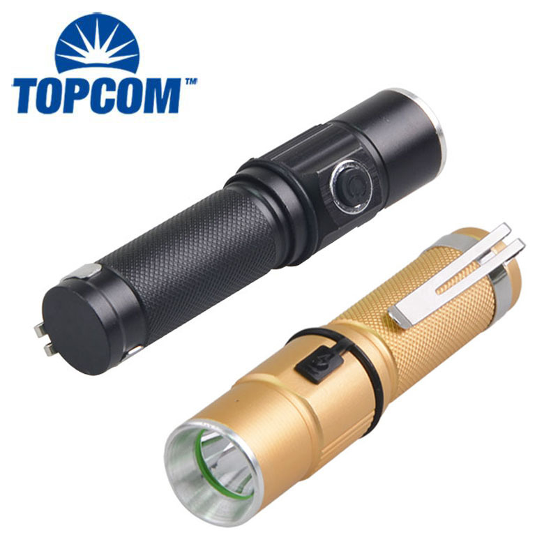 Golden Rechargeable Flashlight with USB Charger hole Mini Emergency Torch Light Portable