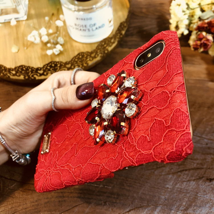 Fashion Diy Lace Diamond Phone Case for iPhone Xs Max , Rock Stylish Case for iPhone 8 plus