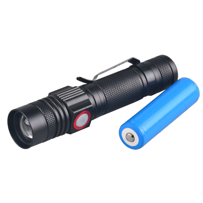 Mini Portable 18650 Battery Powered Torch 3W XPE LED Zoomable Rechargeable Flashlight with Clip