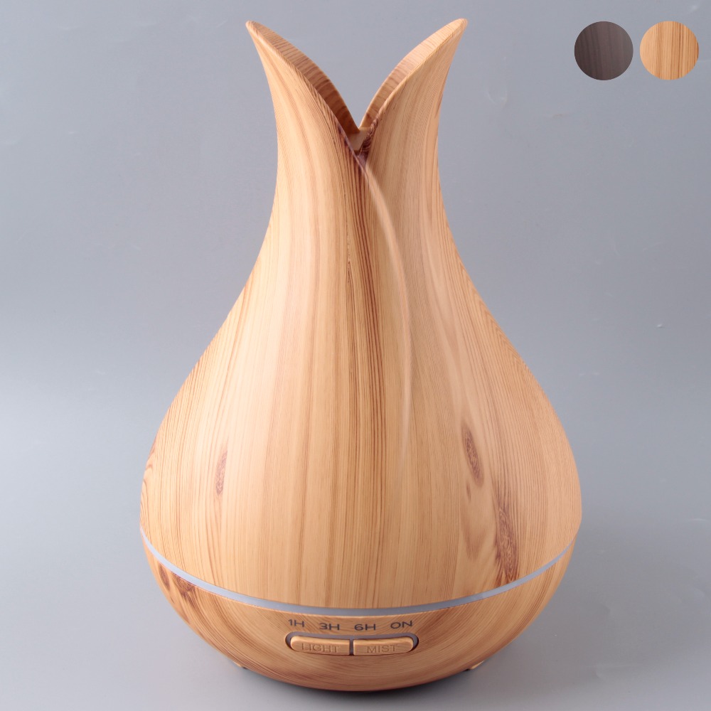 2018 Wholesales Aroma Wooden Nebulizer Diffuser, 400ml Flower Design Universal Rear Diffuser with 7 color change