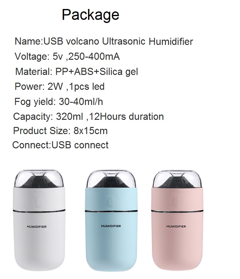 Car & Home BIG Mist Ultrasonic Travel Humidifier,12 duration  320ml Mini Humidifier with 7 color led change