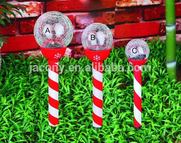 Solar Pathway Lights Christmas Candy Cane Crackle Color-Changing Glass Ball Holiday Landscape Lighting (JL-8521)