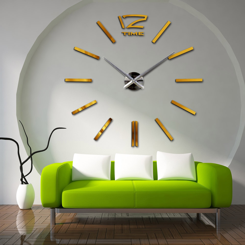 DIY Large Watch Wall Clock Modern Design Scale Decor Stickers Set Mirror Effect Acrylic Glass Decal Home Decoration