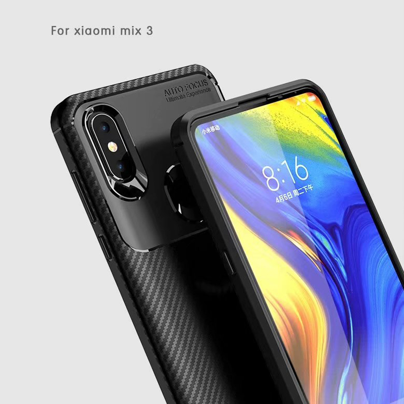 New Premium Shock Protection Carbon Fiber Skin TPU Silicone Case For Xiaomi Mix 3