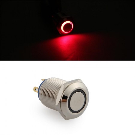 12mm 3V Red LED Momentary Push Button Metal Switch for Car Silver