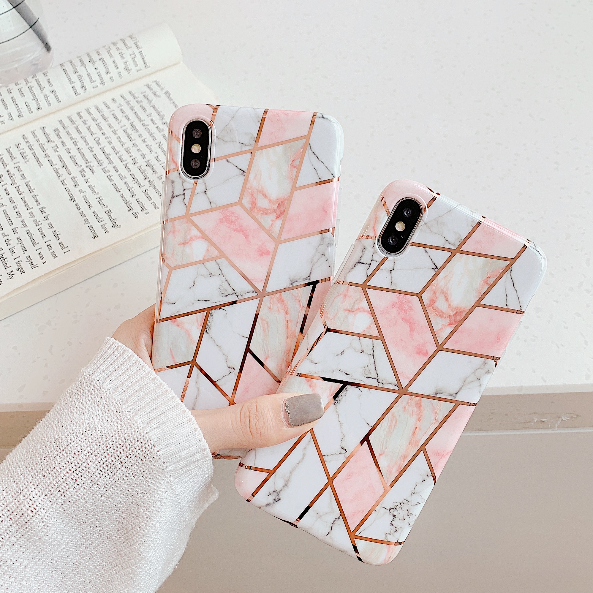 2019 Shiny Chrome Geometric Marble Phone Case Cover for iPhone 11 6.5 inch 2019 Xs max 8 plus