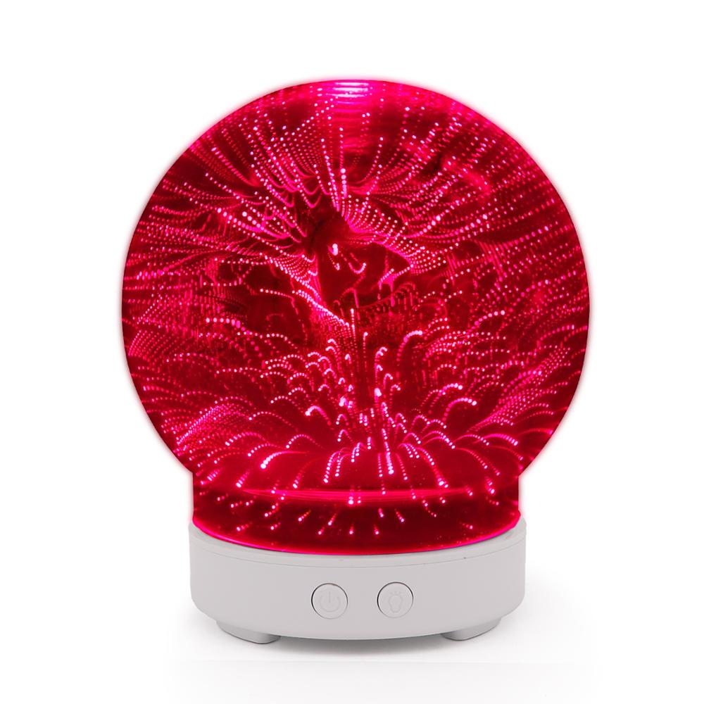 100ml 3D glass electronic ultrasonic aroma diffuser fireworks design cool mist humidifier with beautiful LED light