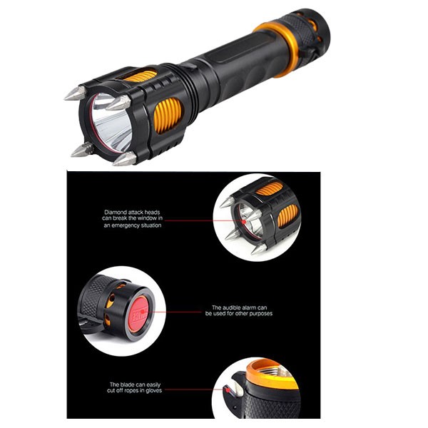 Self Defense 2 Switch 5 Modes High Lumen Audible Alarm Tactical T6 LED Torch Flashlight With Attack Head