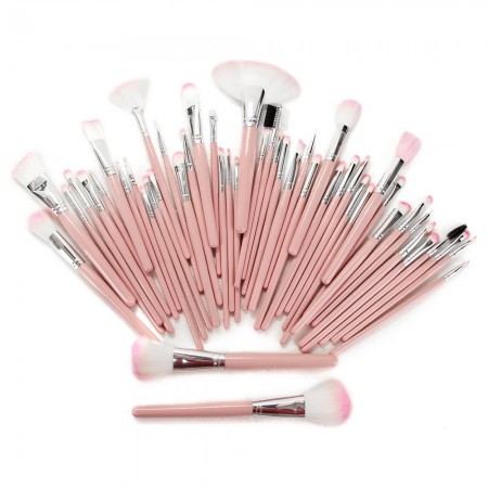 48 PCS Professional Pink Cosmetic Makeup Blush Brush Set Kit Roll Up Pouch