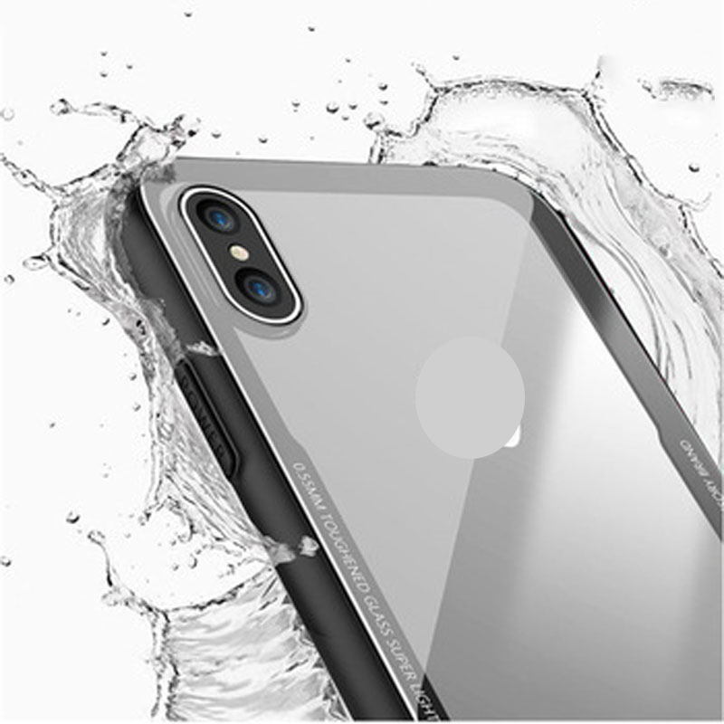 Clear 9H Tempered Glass back Cover Phone Case for iPhone XS TPU frame