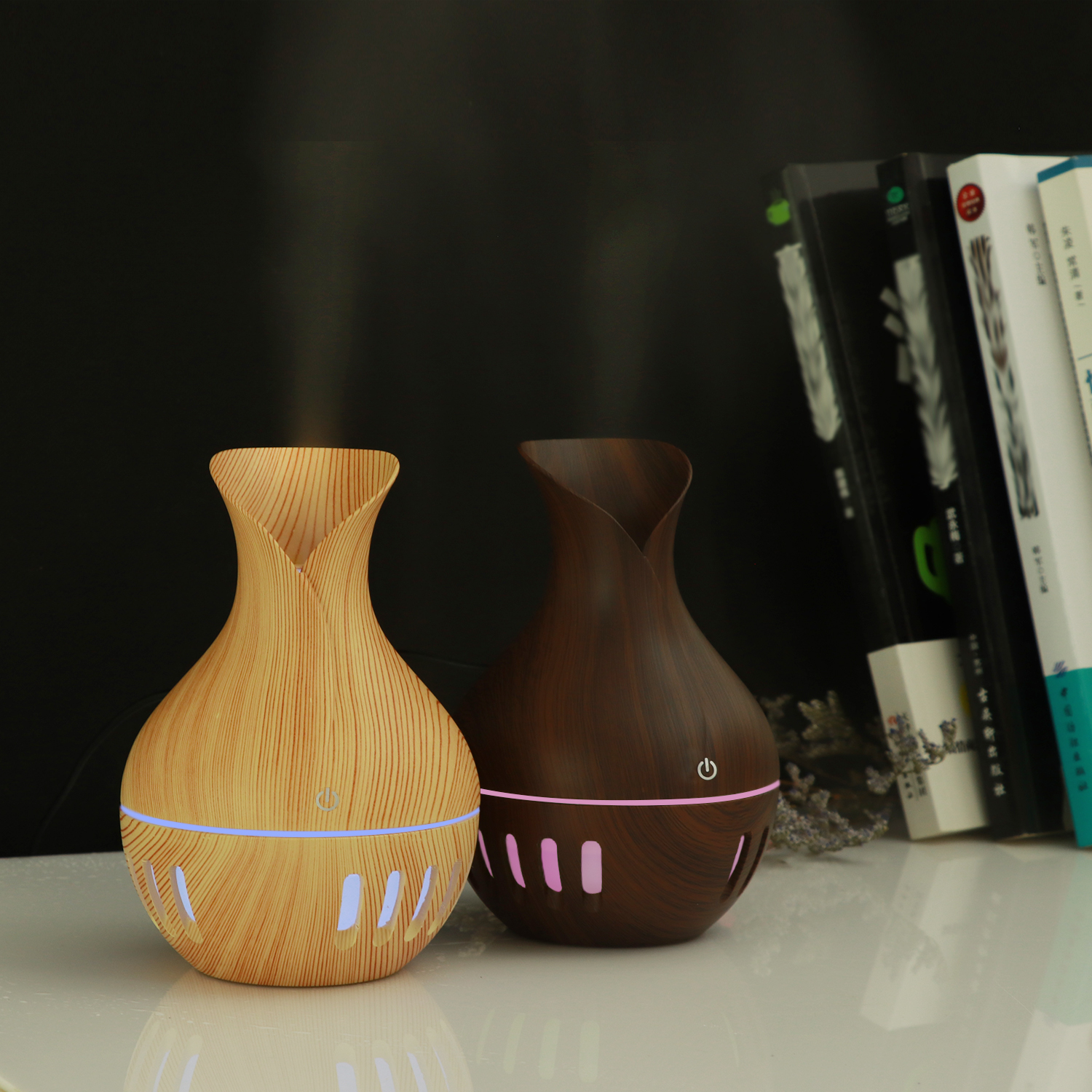 130ml Portable wood grain essential oil home usb diffuser, led light mini cool mist air purifier