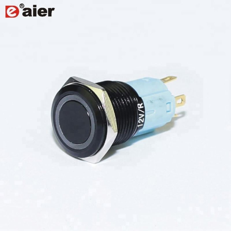 16MM Flat Button Ring Illuminate Momentary Or Latching Waterproof Metal Power Switch Push Button