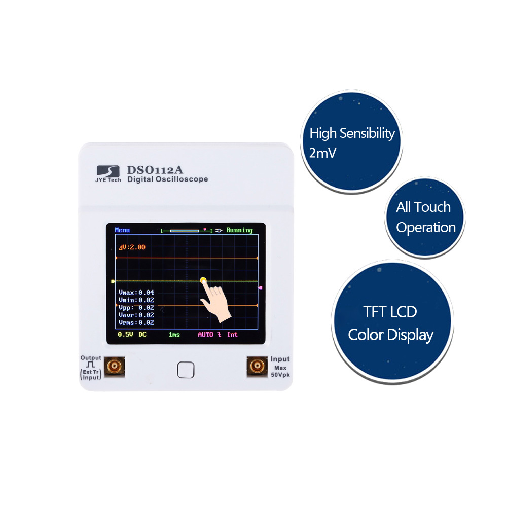 DSO 112A TFT Mini Digital Oscilloscope Touch Screen Portable USB Oscilloscope Interface 2MHz 5Msps