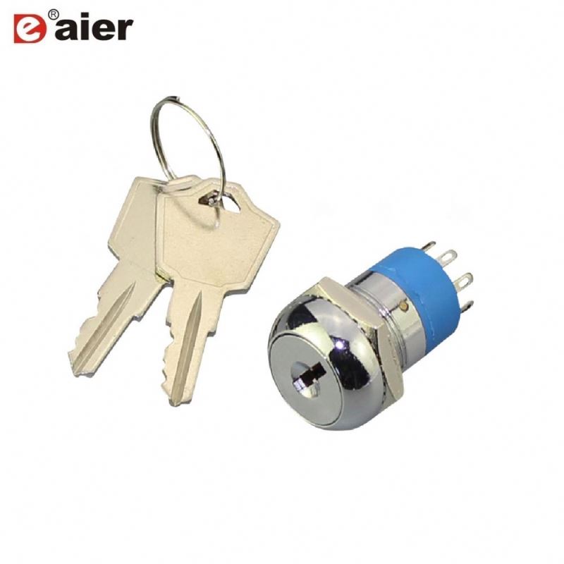 19MM 2A 250VAC 4 Pin ON-ON-ON Silver 3 Position Electrical Key Switch