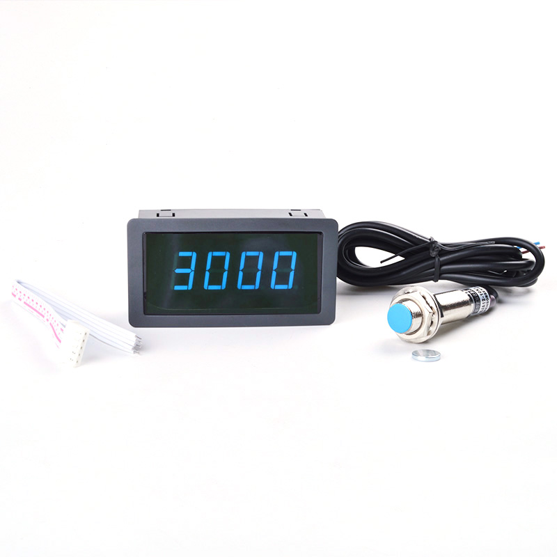 4 Digital LED Red Blue Green Tachometer Gauge RPM Speed Meter+Hall Proximity Switch Sensor NPN 12V Speed Meter Counter Promotion