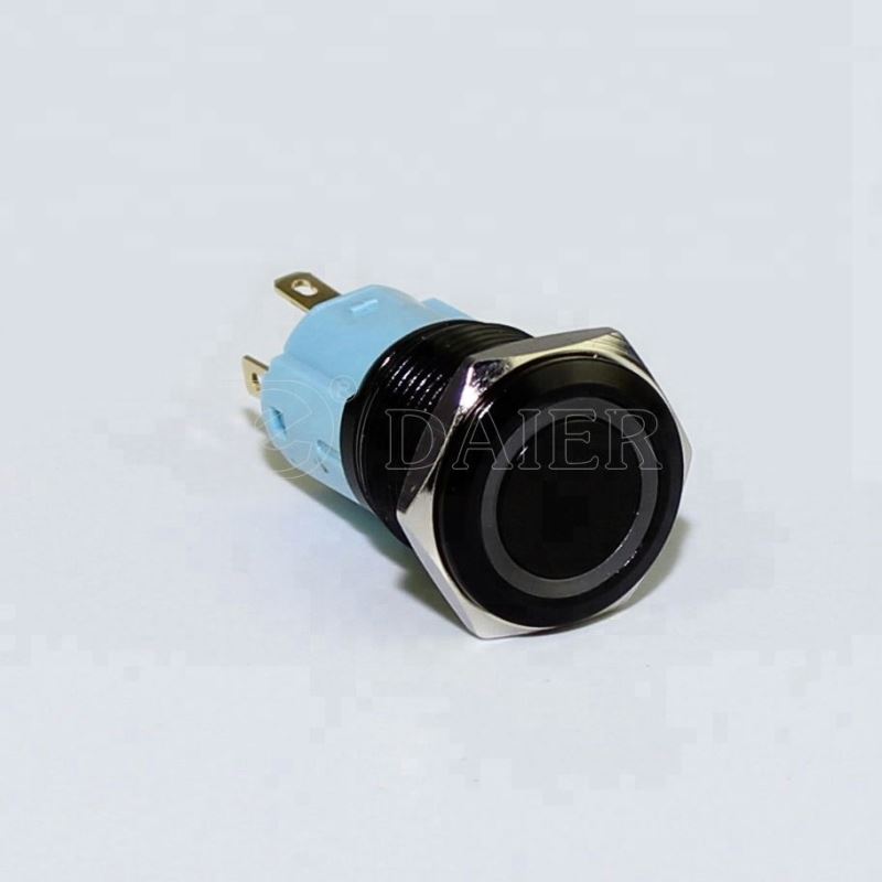 16MM Flat Button Ring Illuminate Momentary Or Latching Waterproof Metal Auto Electrical Switch