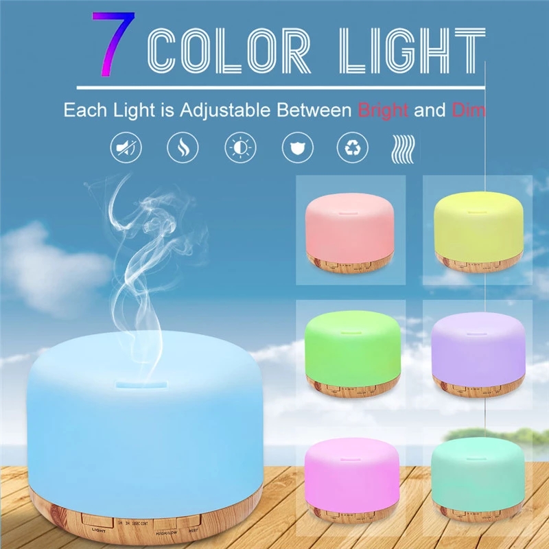 500ml Aromatherapy Essential Oil Diffuser Humidifier Room Decor Lighting with 4 Timer Settings, 7 LED Color Changing Lamps