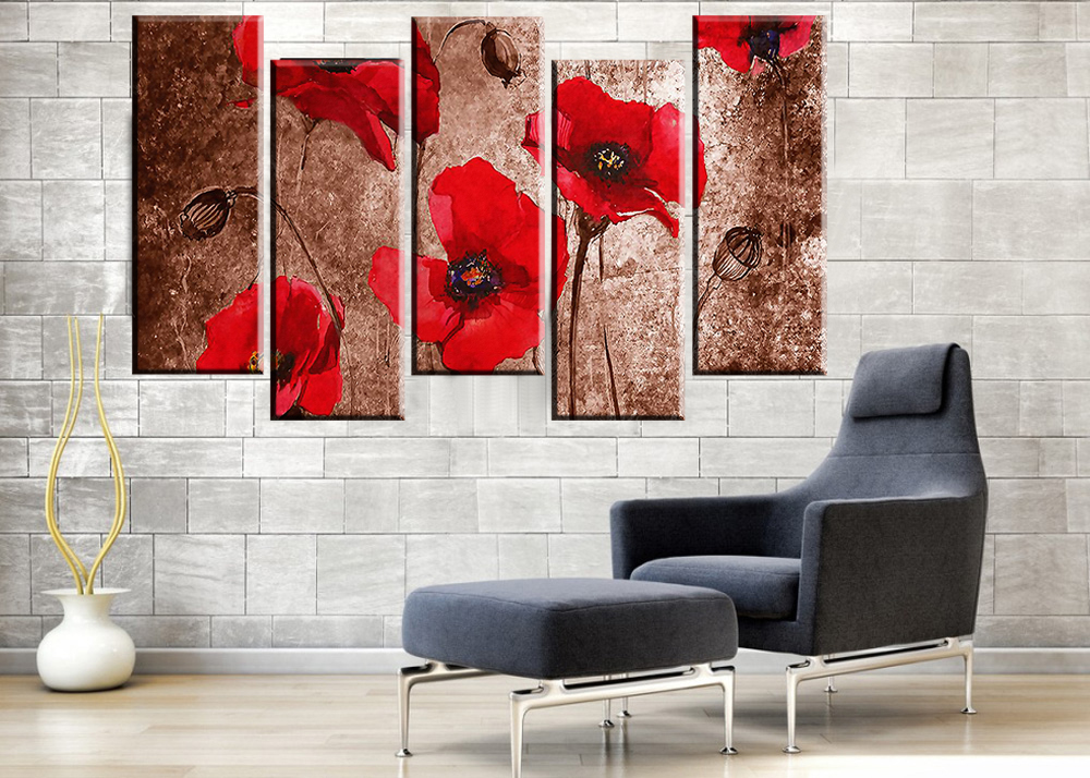 5pcs Poppy flower oil Canvas painting home decoration