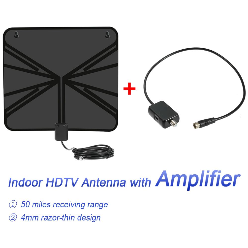 LAN-1040 Amplified HDTV Antenna Indoor Digital TV Antenna 50 Mile Range with Power Supply Amplifier for HDTV / DTV F Connector