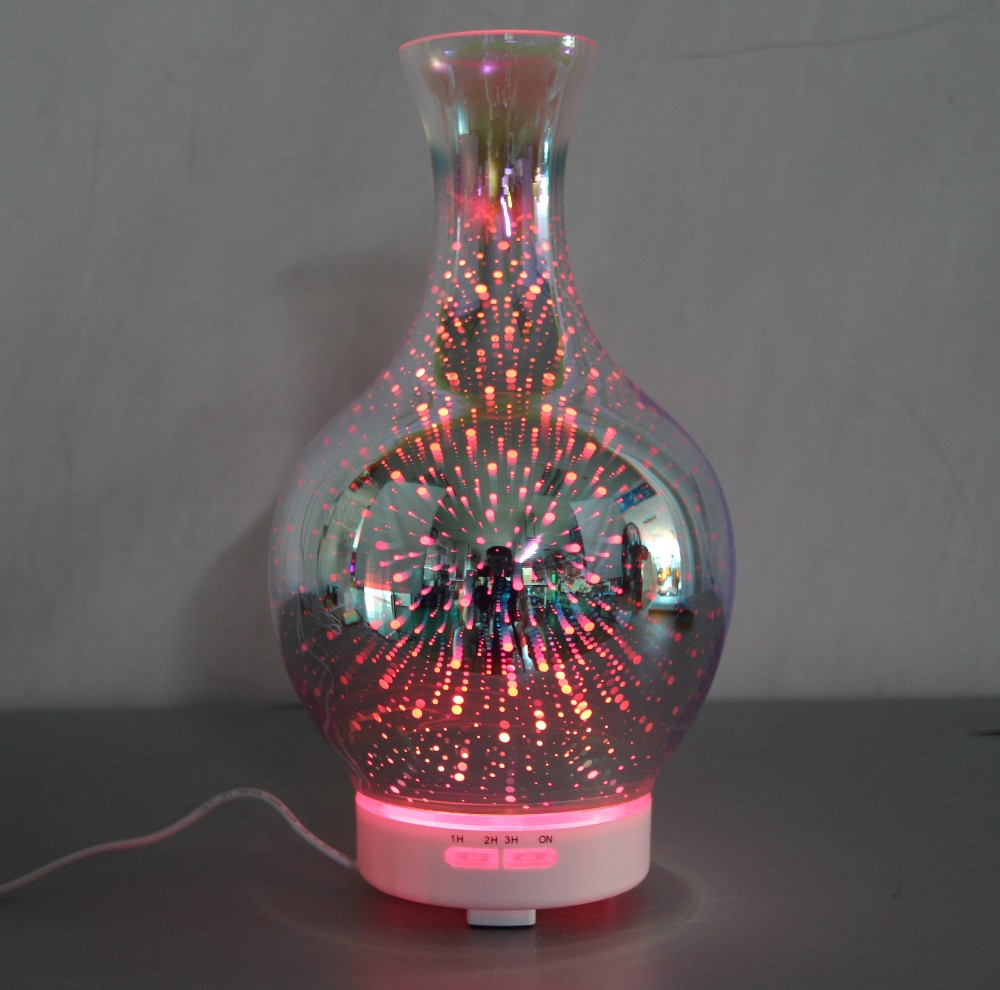 2018 Hot 3D Glass Aromatherapy Oil Diffuser, 120ML Essential Oil Ultrasonic Cool Mist Humidifier 3D Effect with 14LED Colors