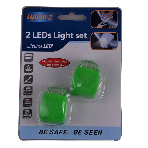 Wrap-Around Band LED Bike Lights - Front & Rear - 2 Super-Bright LED - Lithium Wafer Batteries Included