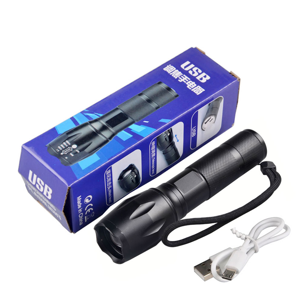 High Power Aluminum XML T6 LED Flashlight Torch Zoom Tactical Rechargeable Mobile Phone Micro USB Flashlight