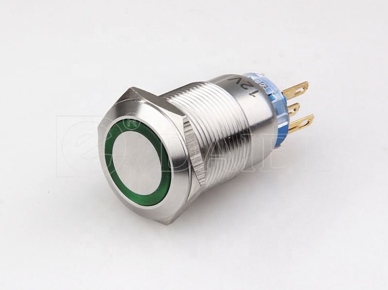 19MM Flat Button Ring Illuminate Momentary Or Latching Waterproof IP67 Metal 4 Pin Switches