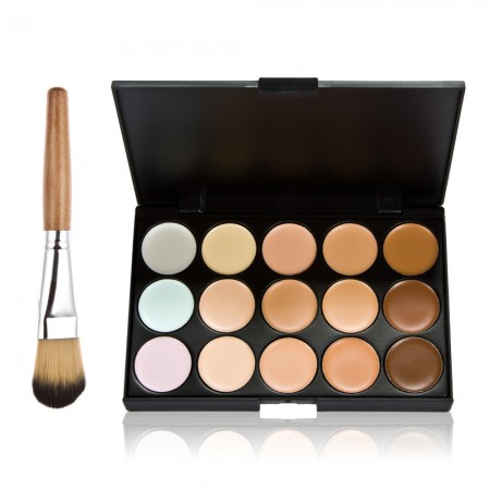 Professional Makeup Kit 15 Colors Concealer Wooden Handle Foundation Brush