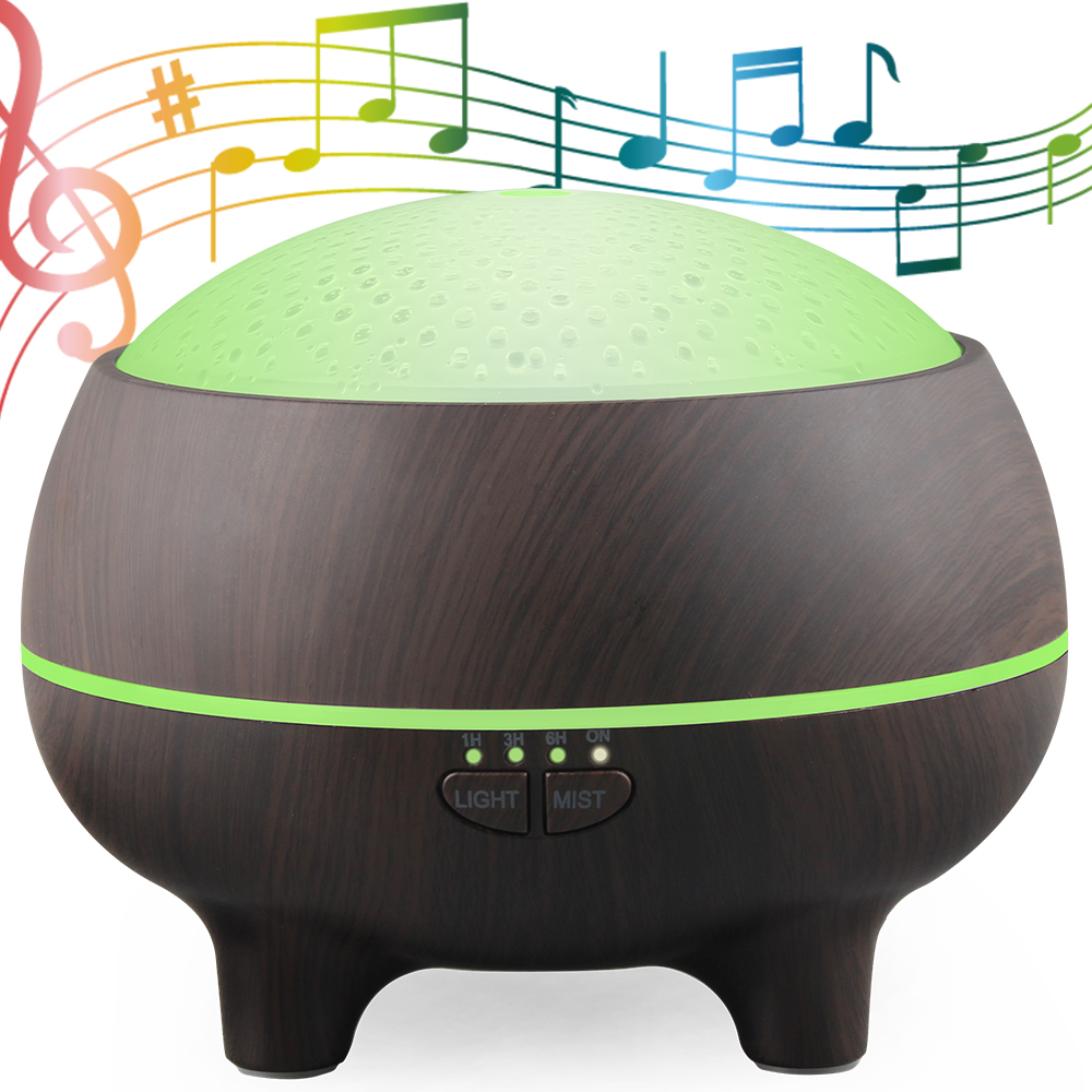 Hidly factory wholesale 300ml dark wood grain electric ultrasonic aroma essential oil diffuser gift set with bluetooth speaker