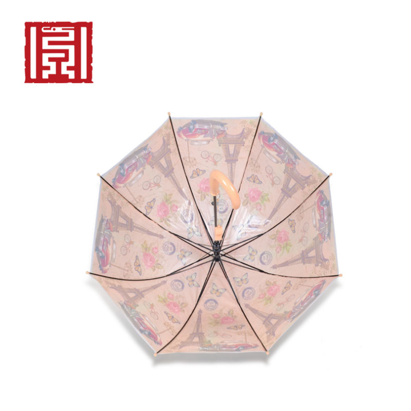 Windproof Auto Open Clear PVC Transparent Umbrella Kids with Printing