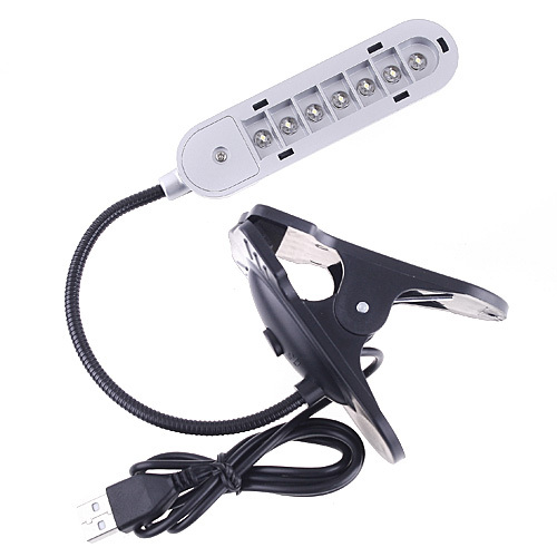 Bright Flexible USB Desk Light Computer Lamp 7 LED with Clip Free / Drop Shipping