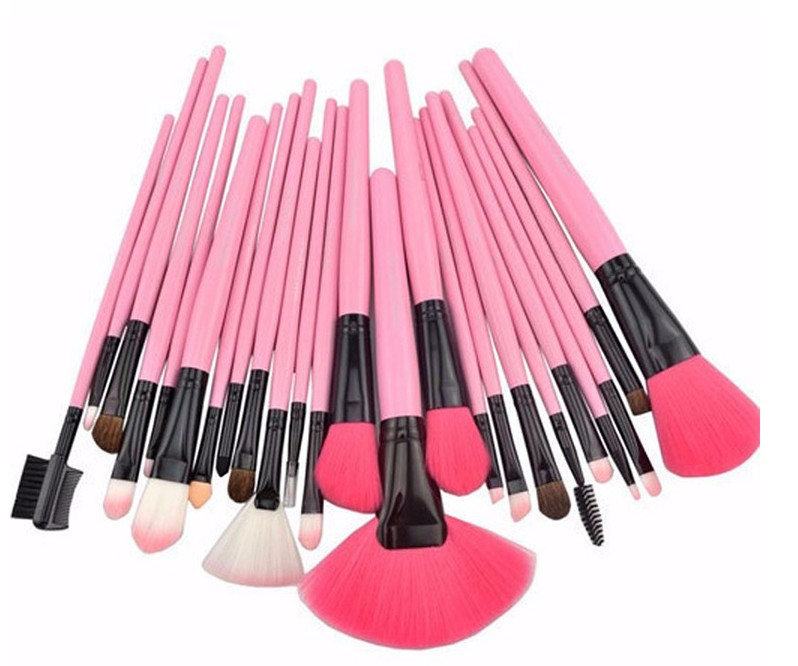 Wholesale Professional 24 PCS Goat Hair Wood Handle Pink Makeup Brush Set With PU Bag