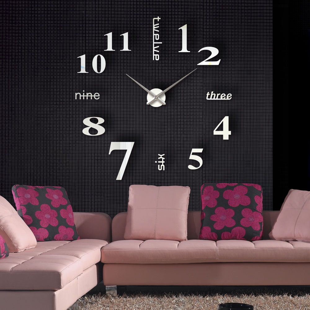 DIY Large Watch Wall Clock Modern Design Stickers Mirror Effect Acrylic Glass Decal Home Decoration relogio de parede