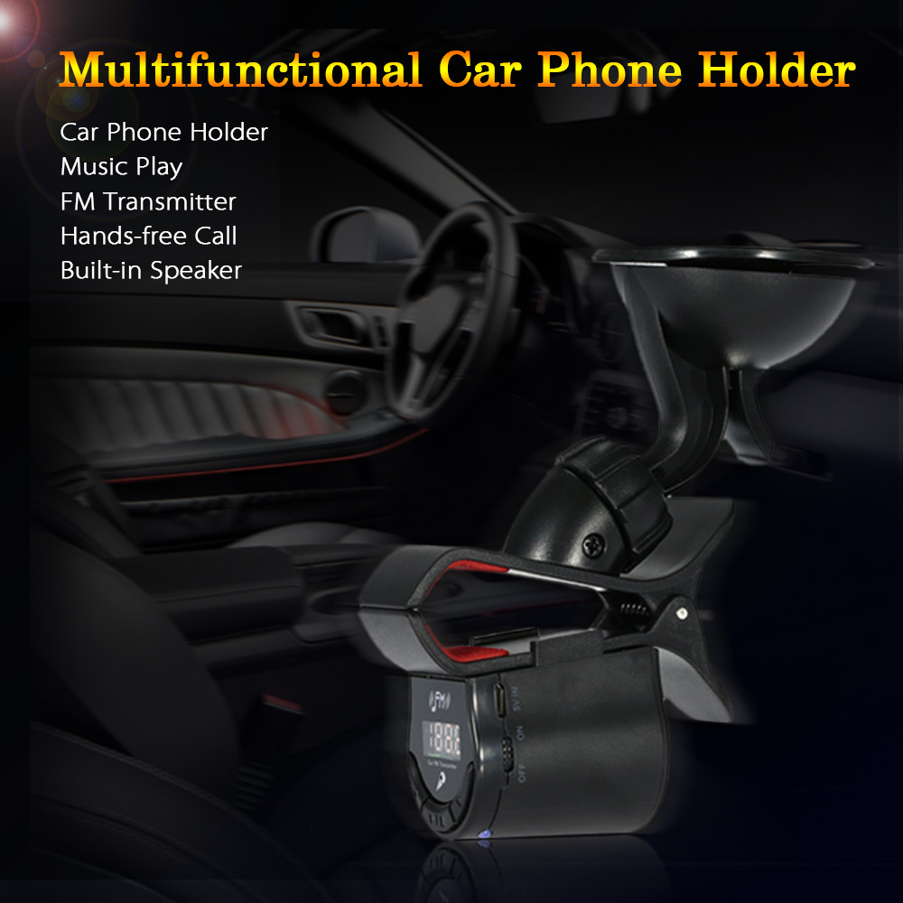 FM-09 Vehicle Phone Holder 360 Rotating Clip AUX MP3 Player FM Transmitter Car Charger Handsfree with Microphone Speaker for all