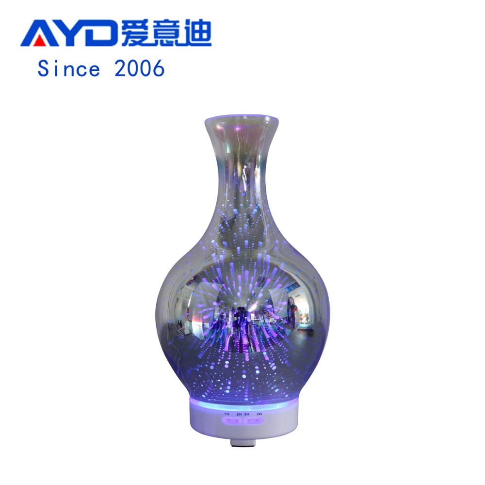 Amazon Hot 120ml 3D Glass Wood Base Essential Oil Diffuser for Gift & Bar