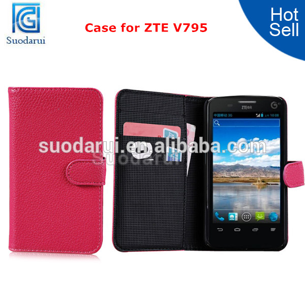 For ZTE V795 Lychee Leather Wallet Flip Case with 2 Credit Card Holder