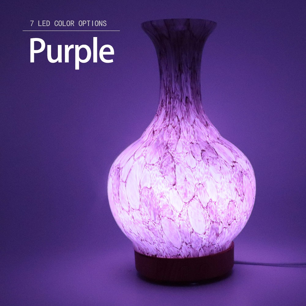 Chinese Wholesale 100ml Vase Shape Marble Glass Essential Oil Diffuser with Night Light Decorative Humidifier