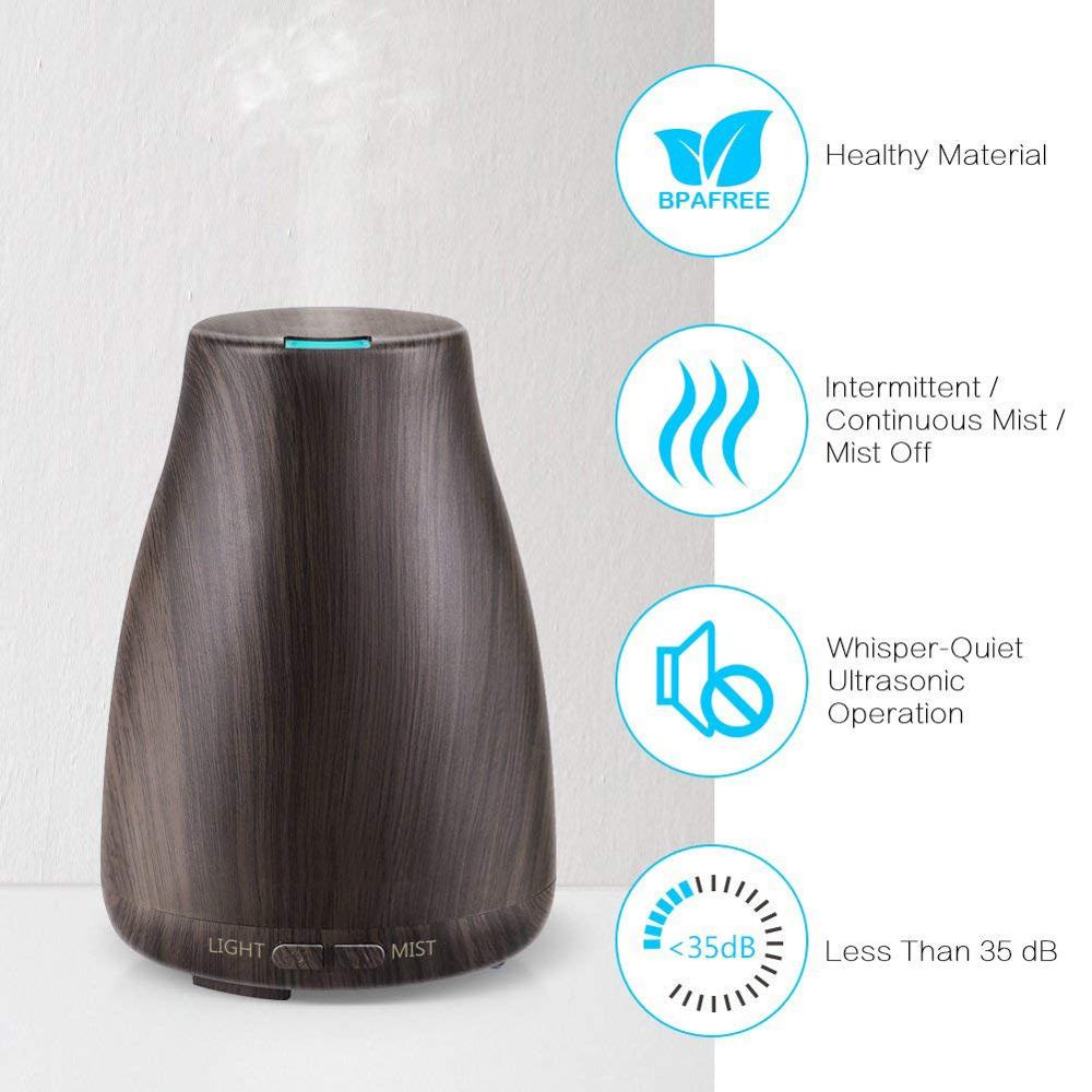 100 ml Cool Mist Aroma Diffuser Humidifier, Waterless Auto Shut-off, with 8 Color LED Lights, for Home Office Bedroom Room