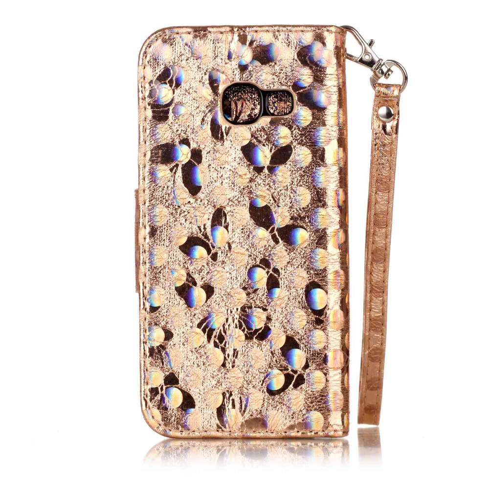 Book Wallet Laser butterfly leather flip case for Samsung Galaxy A3 2017 phone pouch