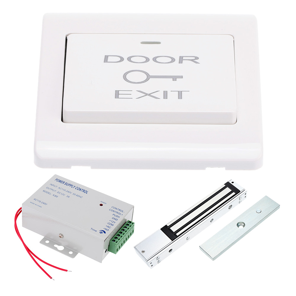 Electric Magnetic Lock 280KG/617lb + Door Exit Push Button + DC12V Power Supply for Door Entry Access Control System