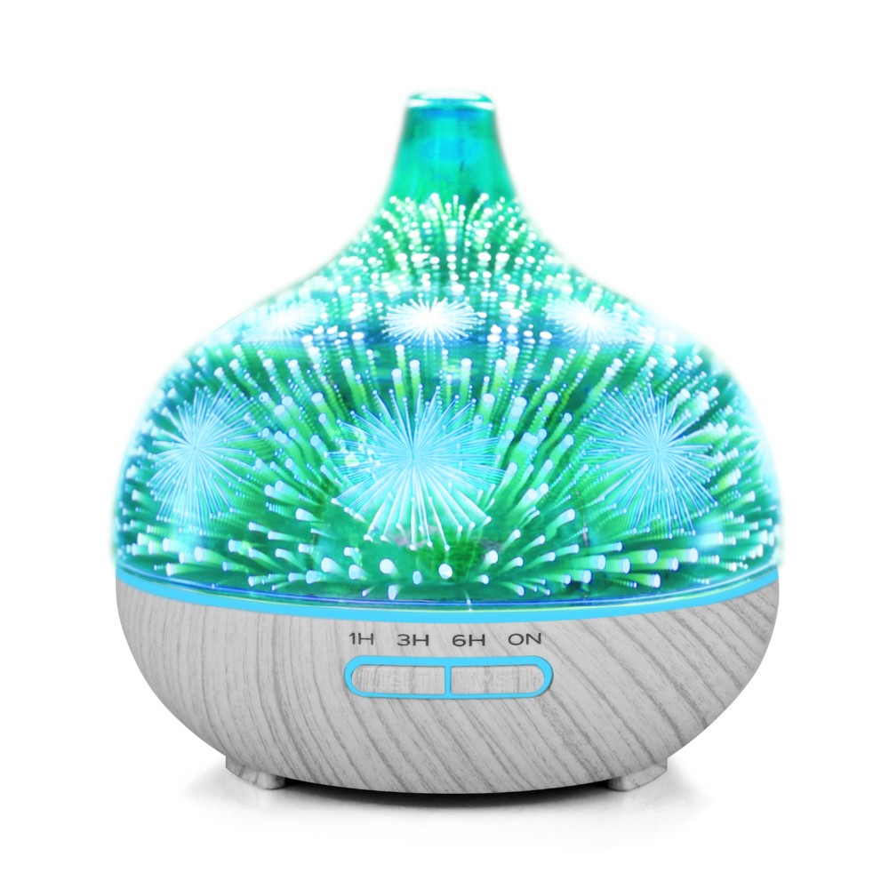 Beautiful Design 3D Glass Essential Oil Diffuser, Fireworks Glass Light Diffuser, Best Sale Essential Oil Glass Diffuser