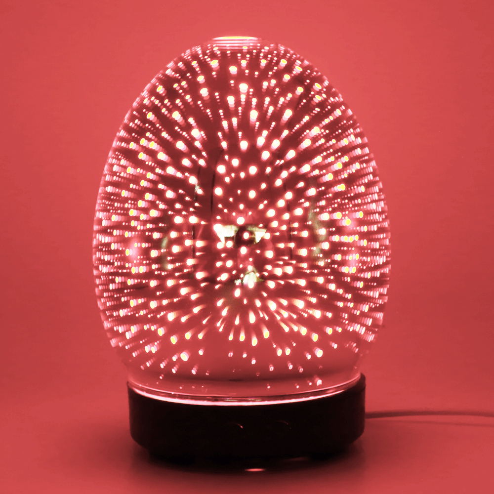 100ml Glass Essential Oil Diffuser with Firework Pattern 3D Effect with 7 Color Changing Light and Timer Beautiful Lovely Decor
