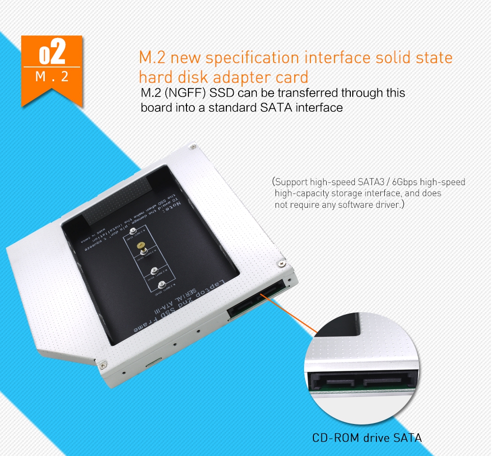 Aluminum 2nd HDD Caddy 9.5mm SATA 3.0 Optibay Hard Disk Enclosure Adapter m2 NGFF sata dvd caddy