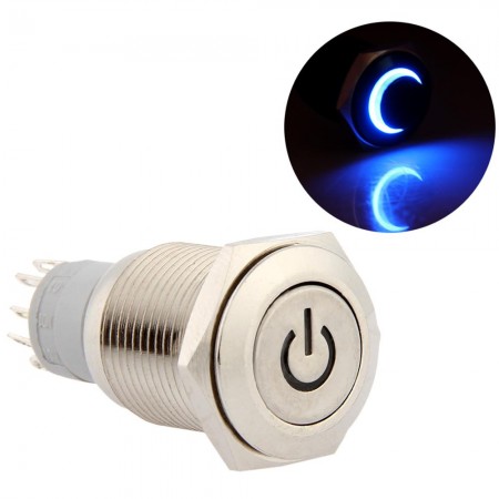 16mm 12V Blue LED Momentary Push Button Metal Switch for Car Silver