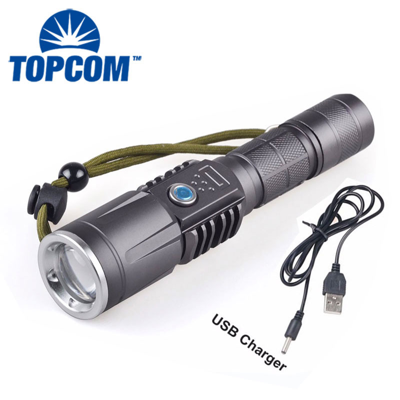 Aluminum 1000 Lumen 18650 10W USB Rechargeable Tactical Led Flashlight