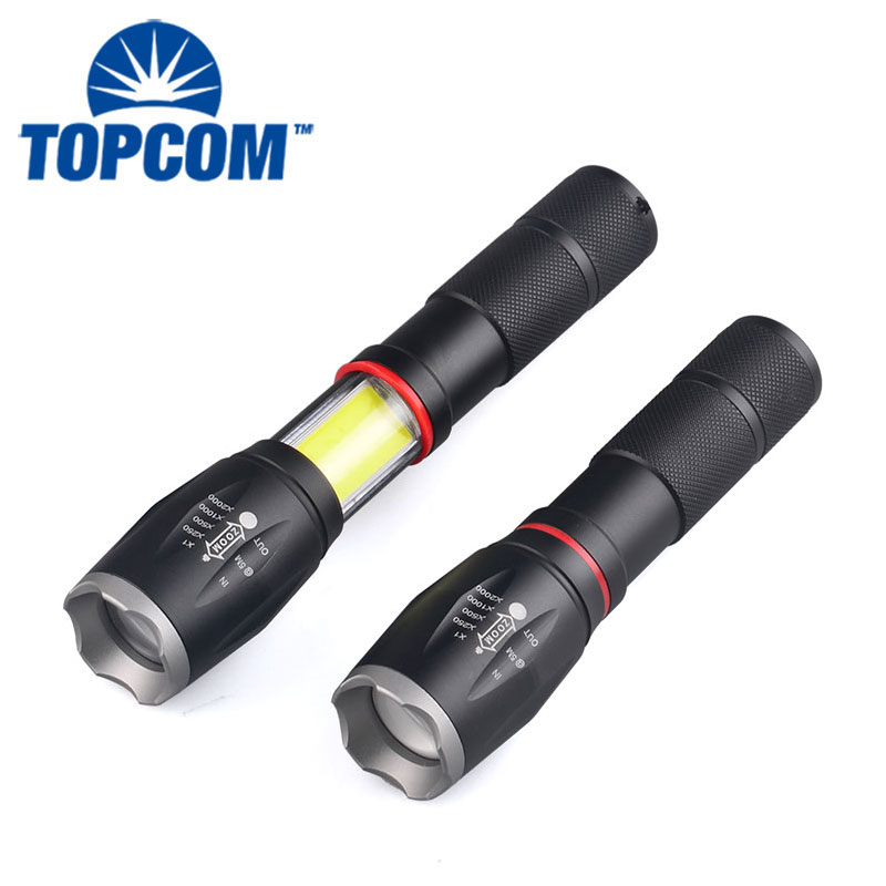 COB LED Flashlight Rechargeable 10W T6 LED Zoomable Tactical Flashlight For Camping, emengercy